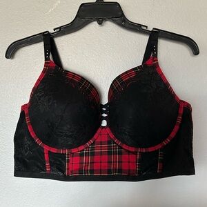 Torrid Red and Black Plaid Lace Bra